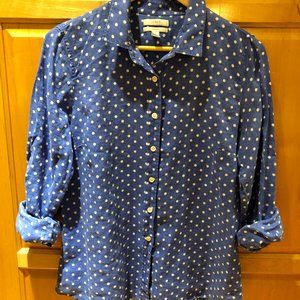 J Crew Linen Shirt - Royal w/ white polka-dots SZ 12